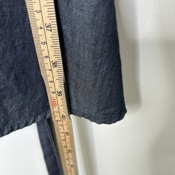 Eshakti Embroidered Chambray Dress Womens Size Medium Blue Tie Waist - Picture 10 of 10